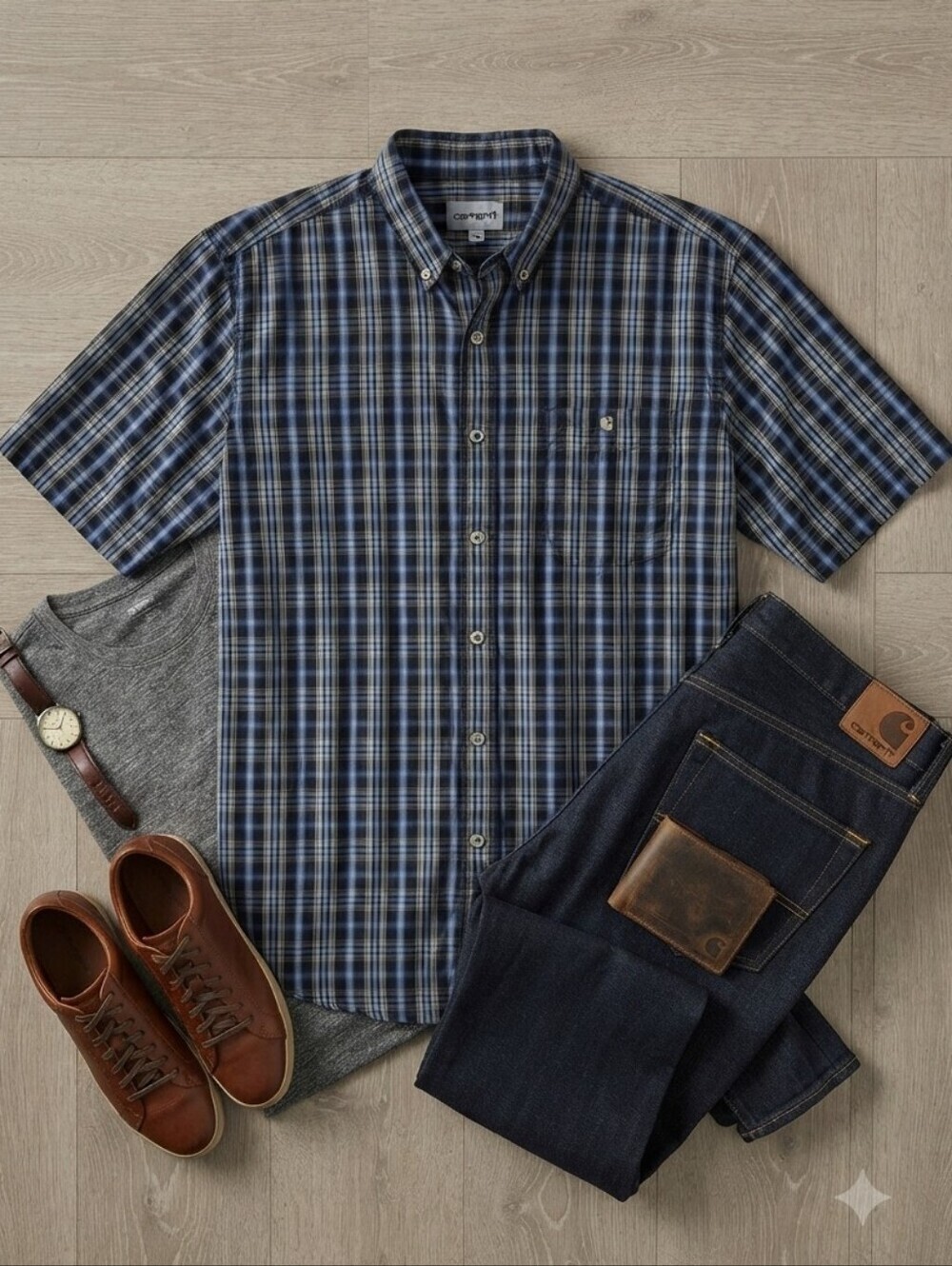 Carhartt Blue Plaid Short Sleeve Button Up Shirt
